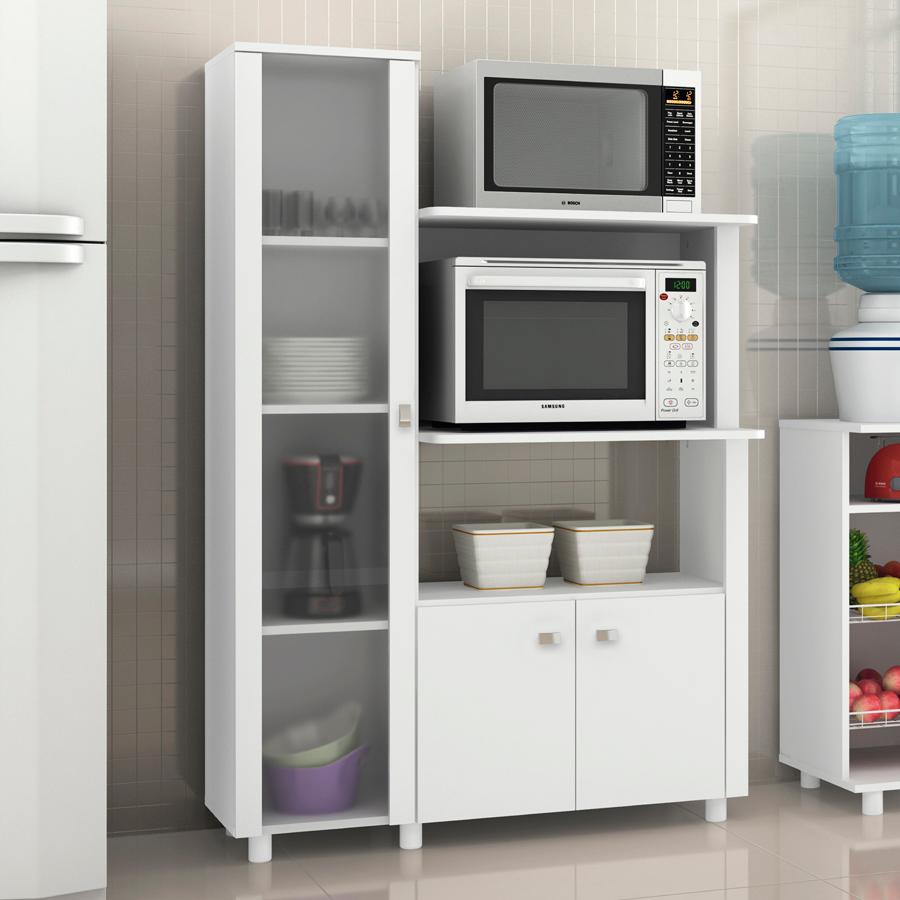 Balcão Para Forno E Microondas 03 Portas BL3304 Branco Tecno Mobili
