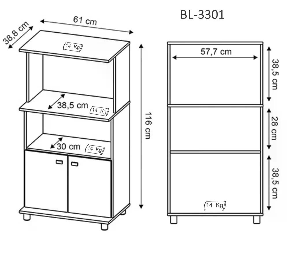 Balcão Para Forno e Microondas BL3301 Branco Tecno Mobili