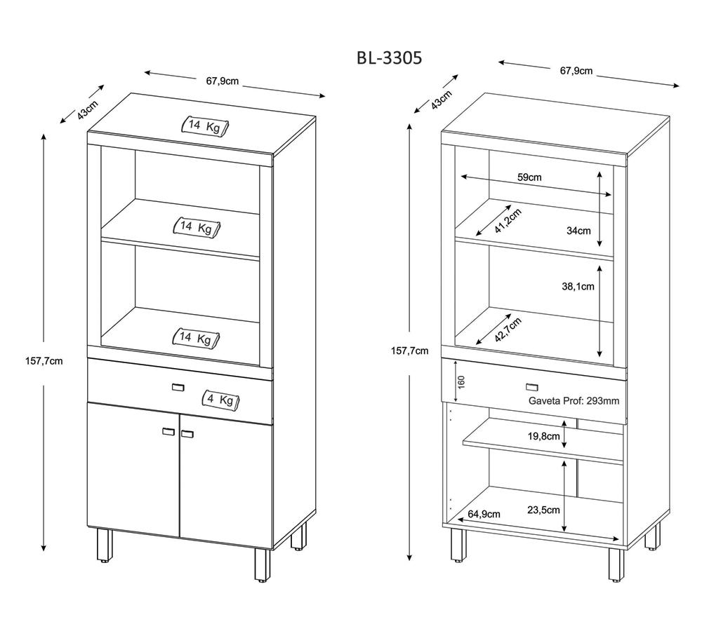 Balcão Para Forno e Microondas BL3305 Branco Tecno Mobili