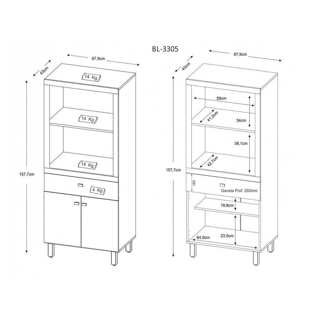 Balcão com 02 Portas BL3305 Branco - Tecno Mobili