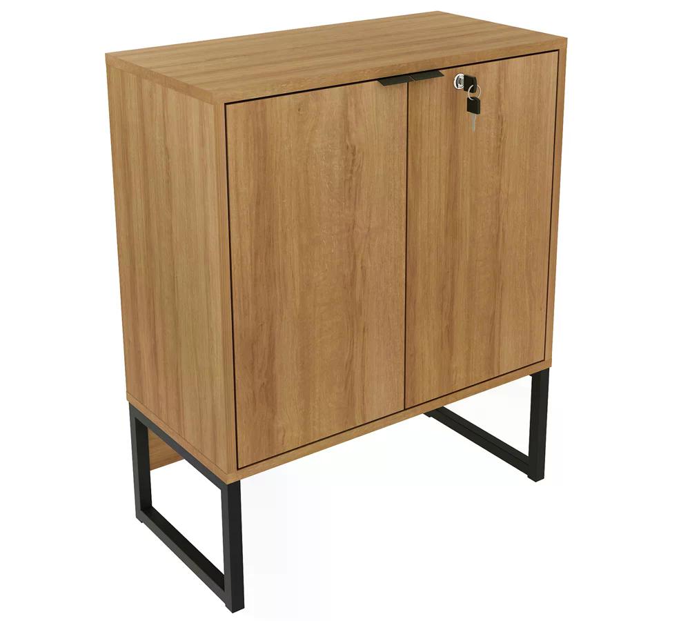 Balcao 02 Portas Com Chave Pes Tubular ME4154 Amendoa Preto Tecno Mobili