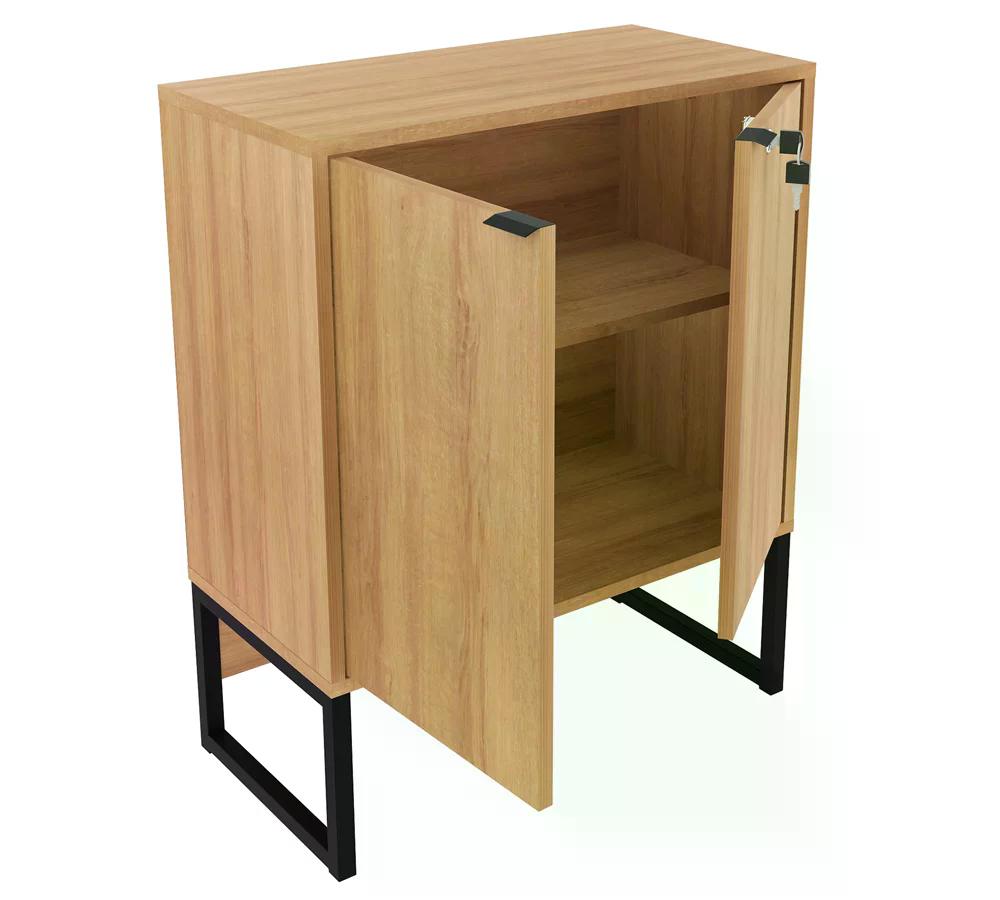 Balcao 02 Portas Com Chave Pes Tubular ME4154 Amendoa Preto Tecno Mobili