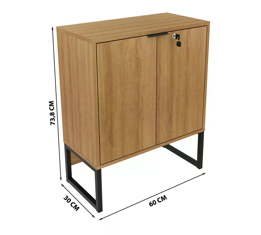 Balcao 02 Portas Com Chave Pes Tubular ME4154 Amendoa Preto Tecno Mobili
