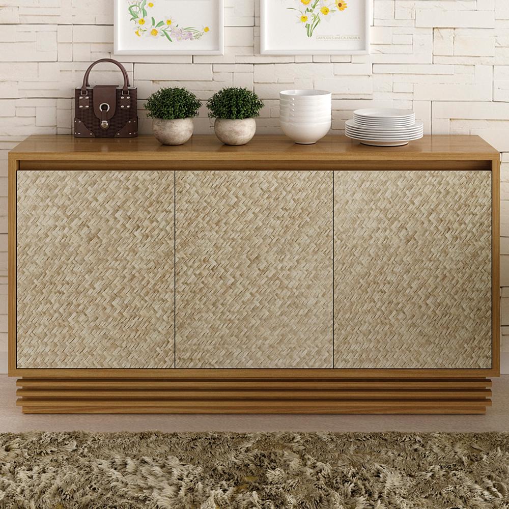 Balcao Buffet 03 Portas 160cm BB2611 Natural Palha Tecno Mobili