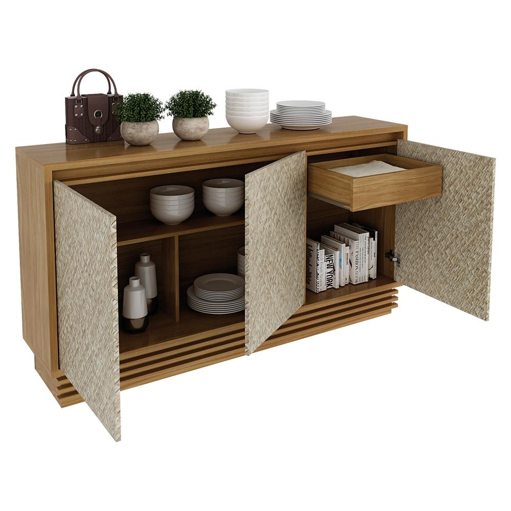 Balcao Buffet 03 Portas 160cm BB2611 Natural Palha Tecno Mobili