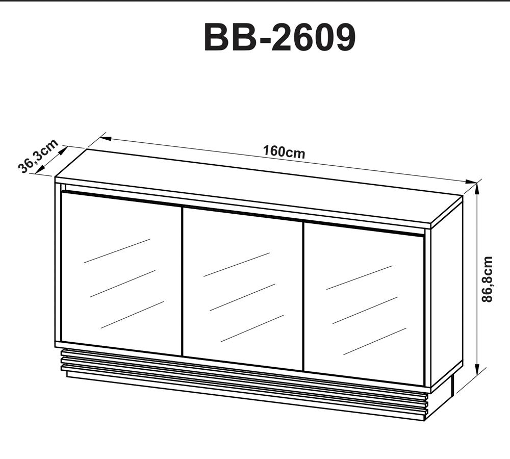 Balcao Buffet 03 Portas Com Espelho BB2609 Natural Tecno Mobili