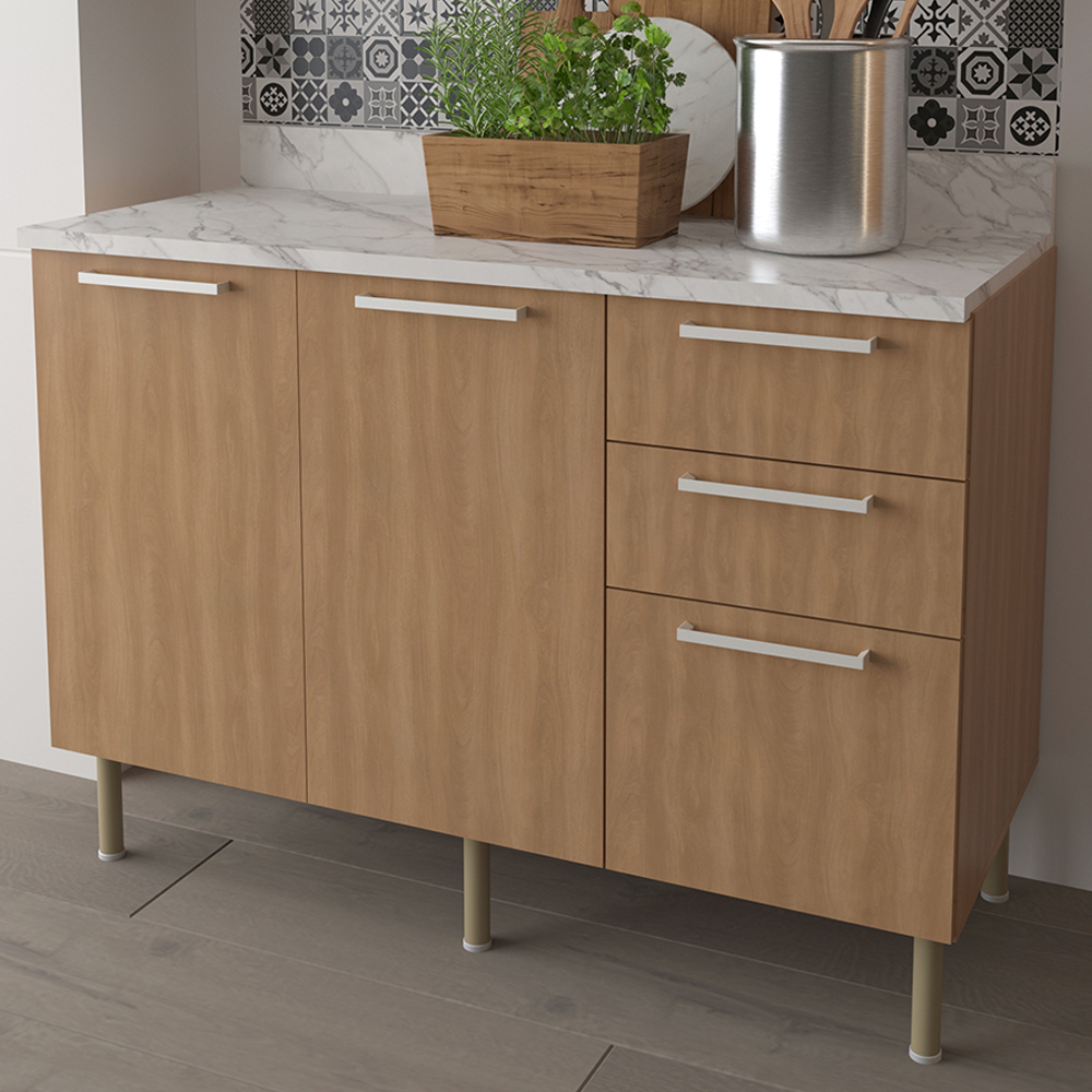 Balcao Com Tampo 120 cm MDP 2P 3G Marmore Branco Freijo Tecno Mobili
