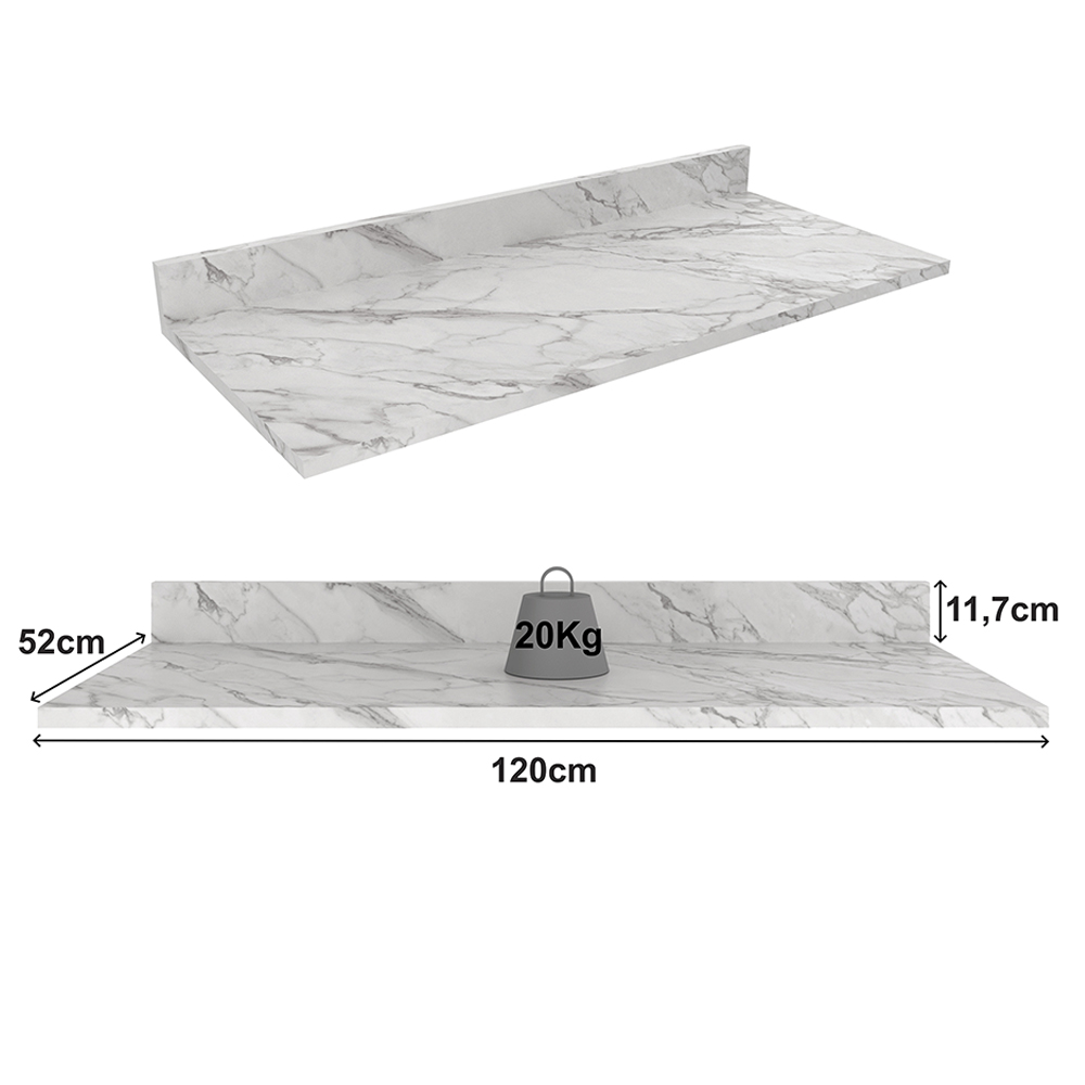 Balcao Com Tampo 120 cm MDP 2P 3G Marmore Branco Freijo Tecno Mobili