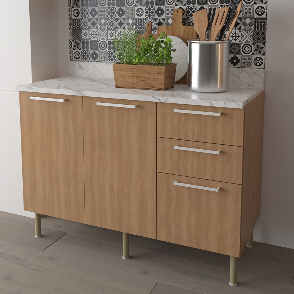 Balcao Com Tampo 120 cm MDP 2P 3G Marmore Branco Freijo Tecno Mobili