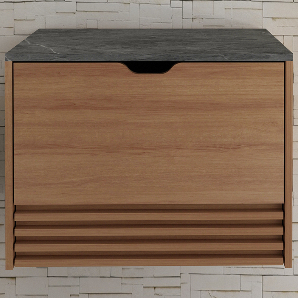 Balcao Gabinete 1 Gaveta Ripada BN3613 Amendoa Marmore Lunar Tecno Mobili