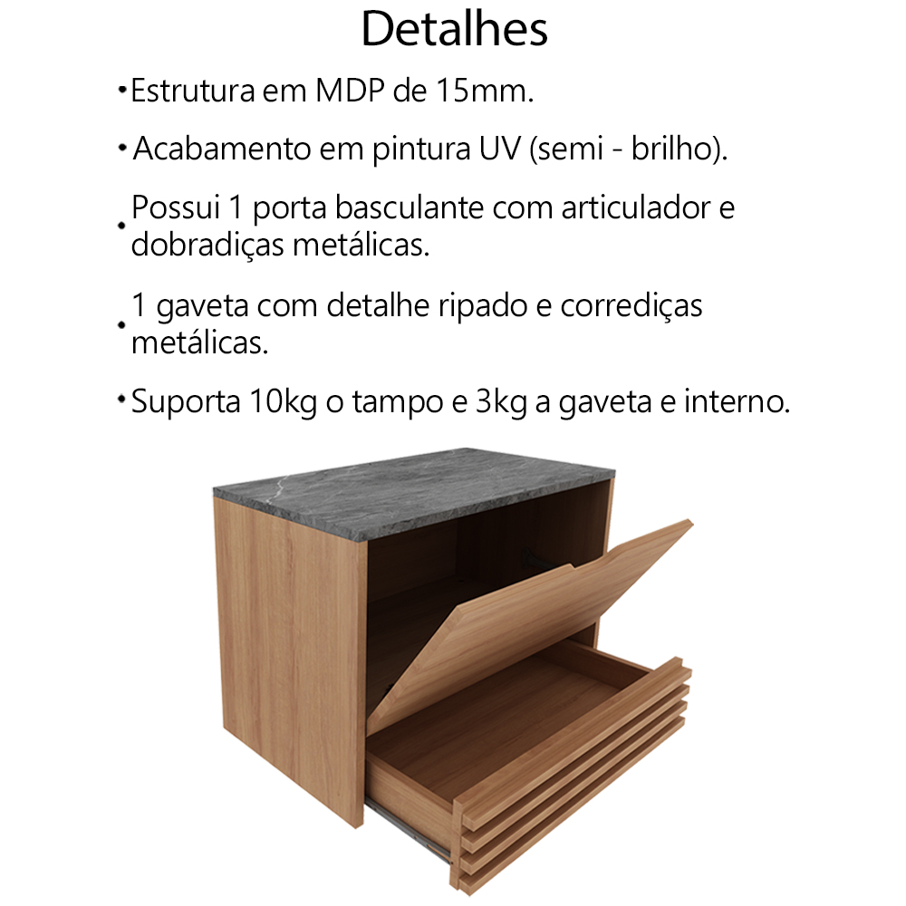 Balcao Gabinete 1 Gaveta Ripada BN3613 Amendoa Marmore Lunar Tecno Mobili
