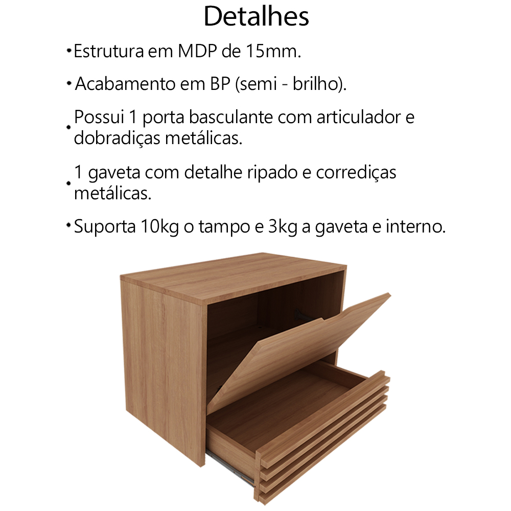 Balcao Gabinete 1 Gaveta Ripada BN3613 Amendoa Tecno Mobili