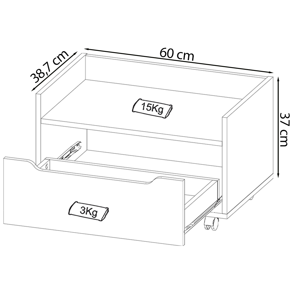 Balcao Gabinete 60 cm 1 Gaveta e 4 Rodizios BN3647 Amendoa Branco Tecno Mobili