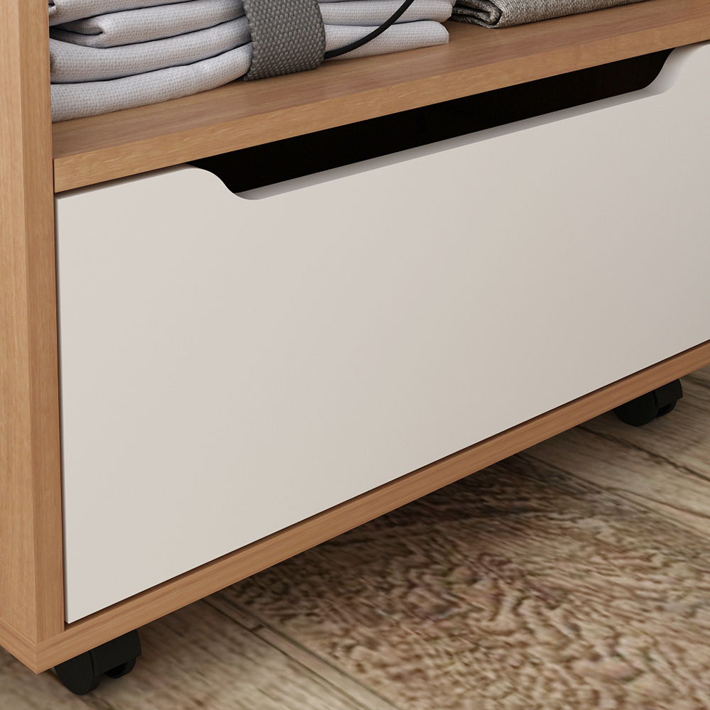 Balcao Gabinete 60 cm 1 Gaveta e 4 Rodizios BN3647 Amendoa Branco Tecno Mobili