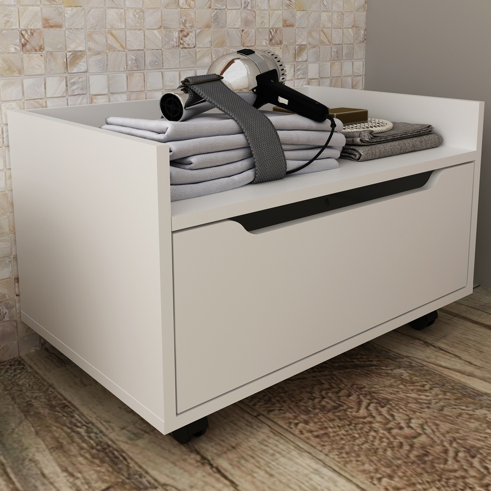 Balcao Gabinete 60 cm 1 Gaveta e 4 Rodizios BN3647 Branco Tecno Mobili