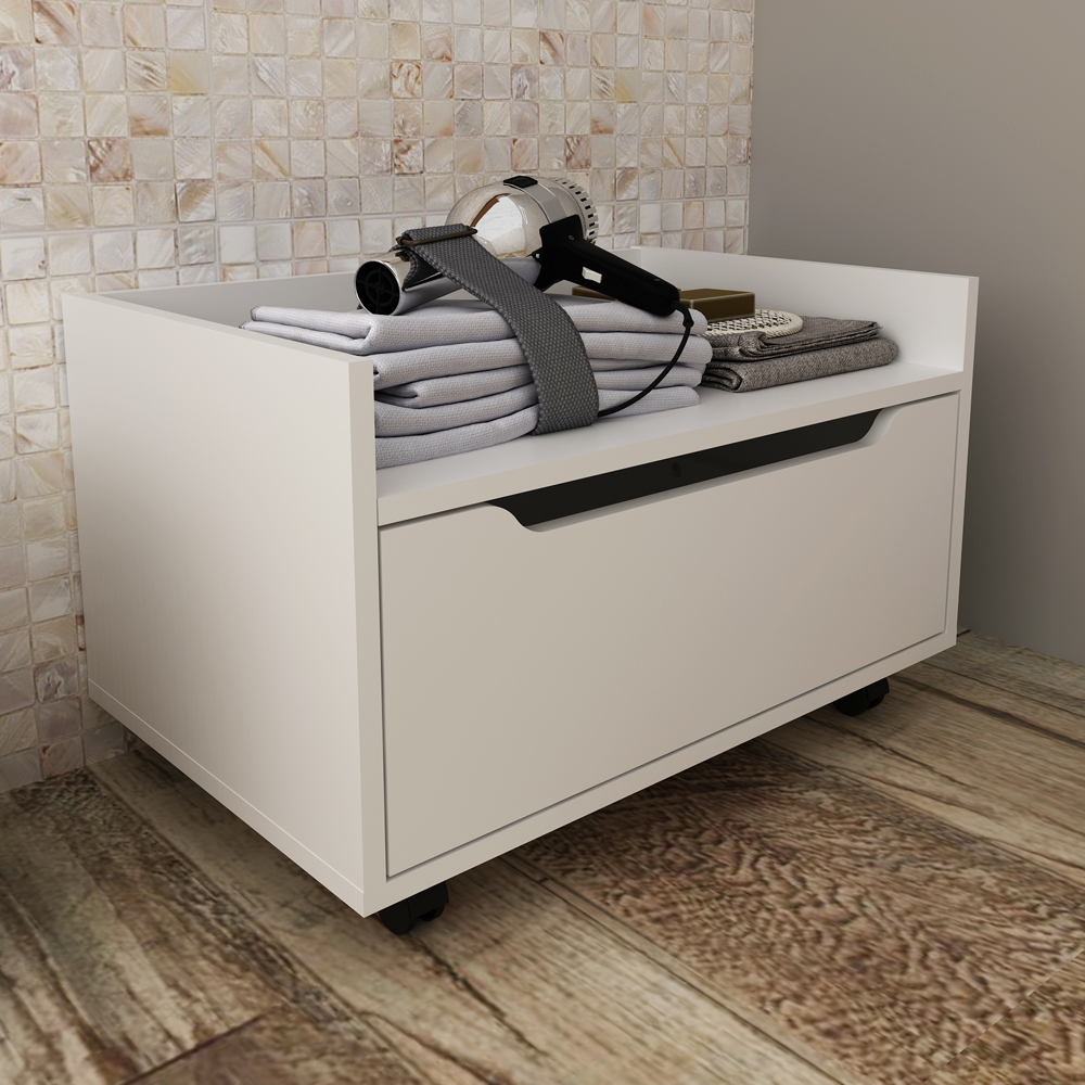 Balcao Gabinete 60 cm 1 Gaveta e 4 Rodizios BN3647 Branco Tecno Mobili