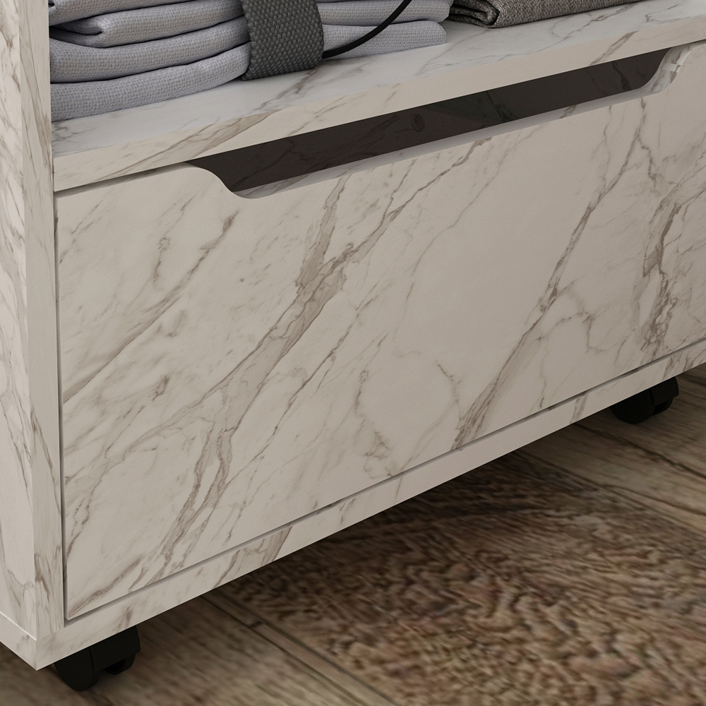 Balcao Gabinete 60 cm 1 Gaveta e 4 Rodizios BN3647 Marmore Branco Tecno Mobili