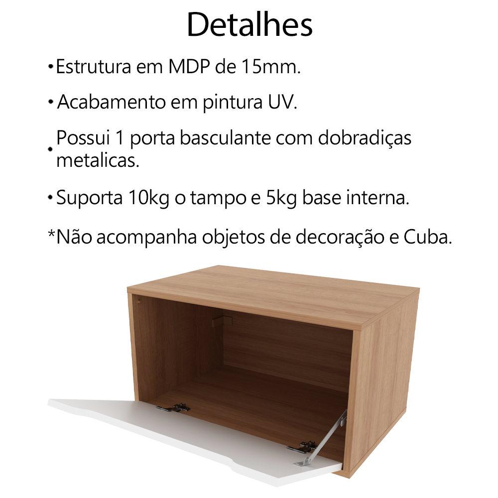 Balcao Gabinete 60 cm 1 Porta Basculante BN3646 Amendoa Branco Tecno Mobili