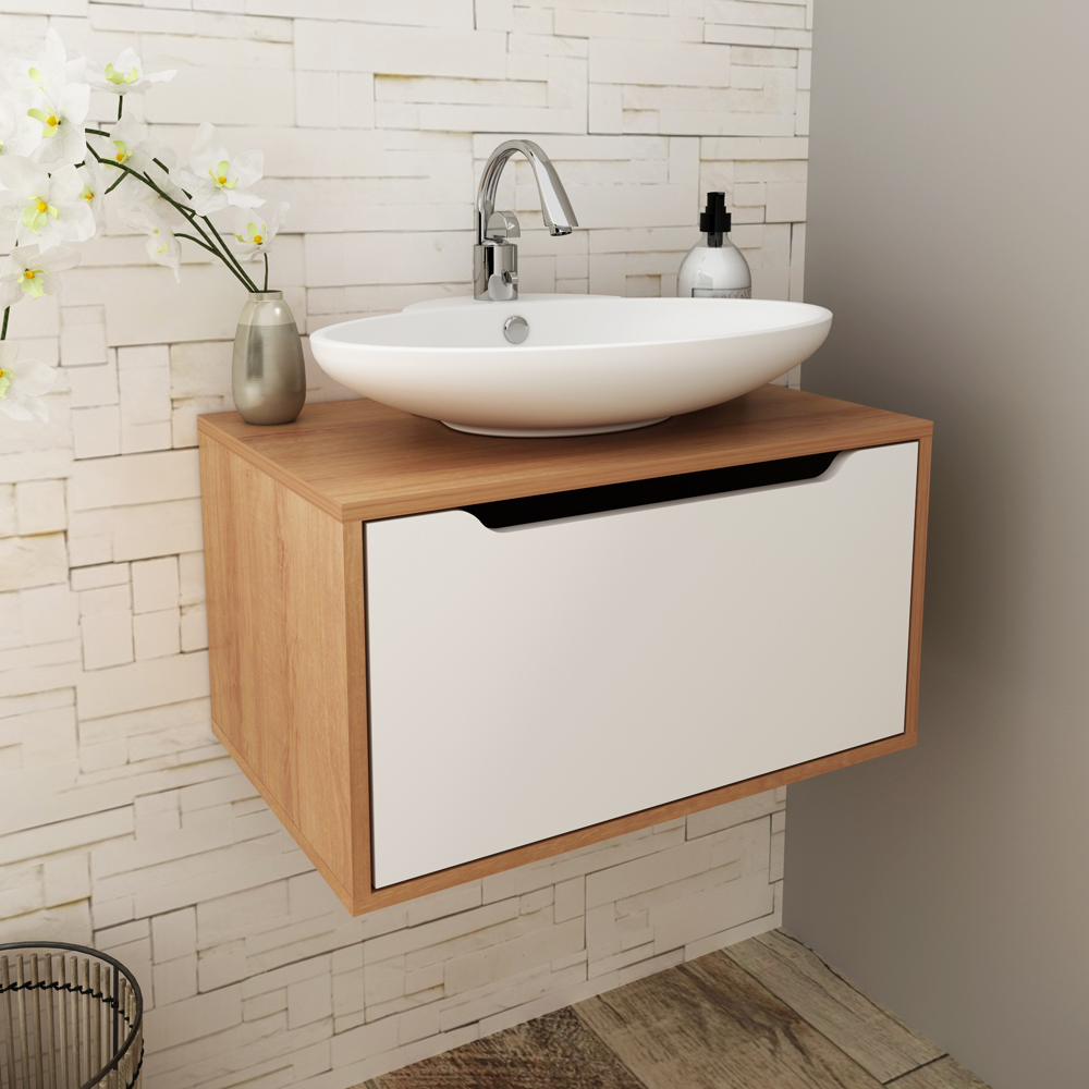 Balcao Gabinete 60 cm 1 Porta Basculante BN3646 Amendoa Branco Tecno Mobili