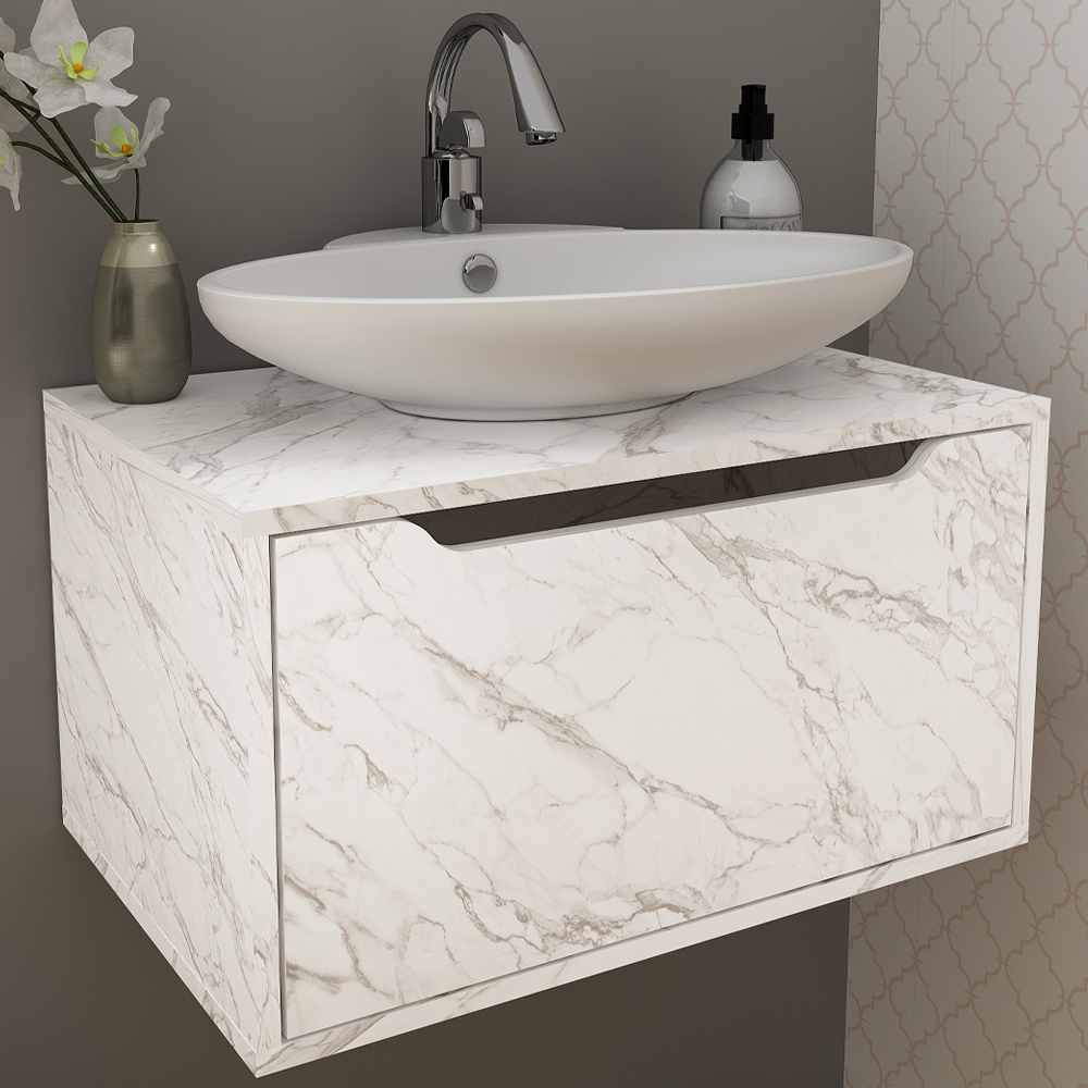 Balcao Gabinete 60 cm 1 Porta Basculante BN3646 Marmore Branco Tecno Mobili