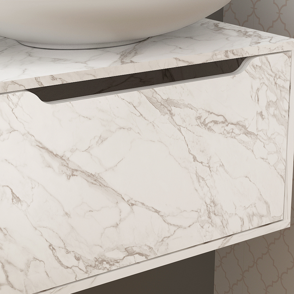 Balcao Gabinete 60 cm 1 Porta Basculante BN3646 Marmore Branco Tecno Mobili