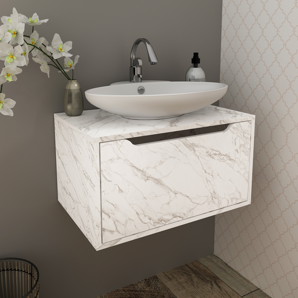 Balcao Gabinete 60 cm 1 Porta Basculante BN3646 Marmore Branco Tecno Mobili