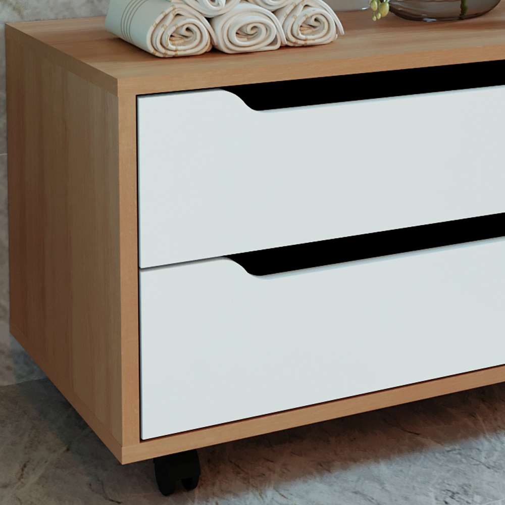 Balcao Gabinete Com 2 Gavetas e 4 Rodizios BN3643 Amendoa Branco Tecno Mobili