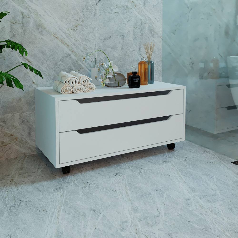 Balcao Gabinete Com 2 Gavetas e 4 Rodizios BN3643 Branco Tecno Mobili