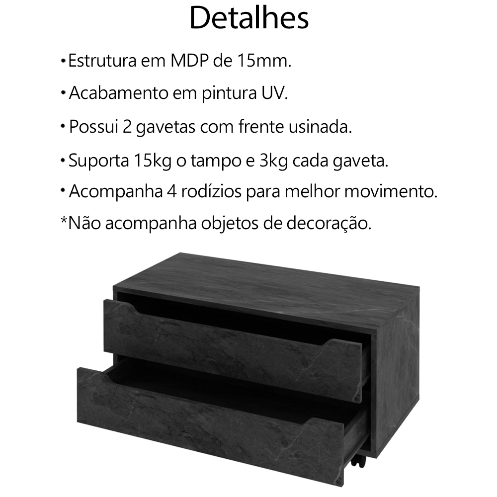 Balcao Gabinete Com 2 Gavetas e 4 Rodizios BN3643 Marmore Lunar Tecno Mobili