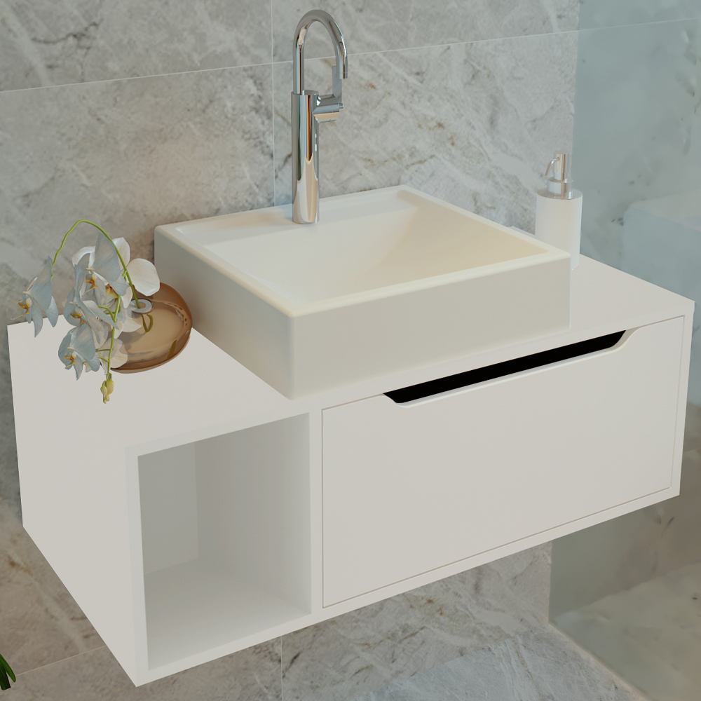 Balcao Gabinete Para Banheiro 1 Porta BN3644 Branco Tecno Mobili