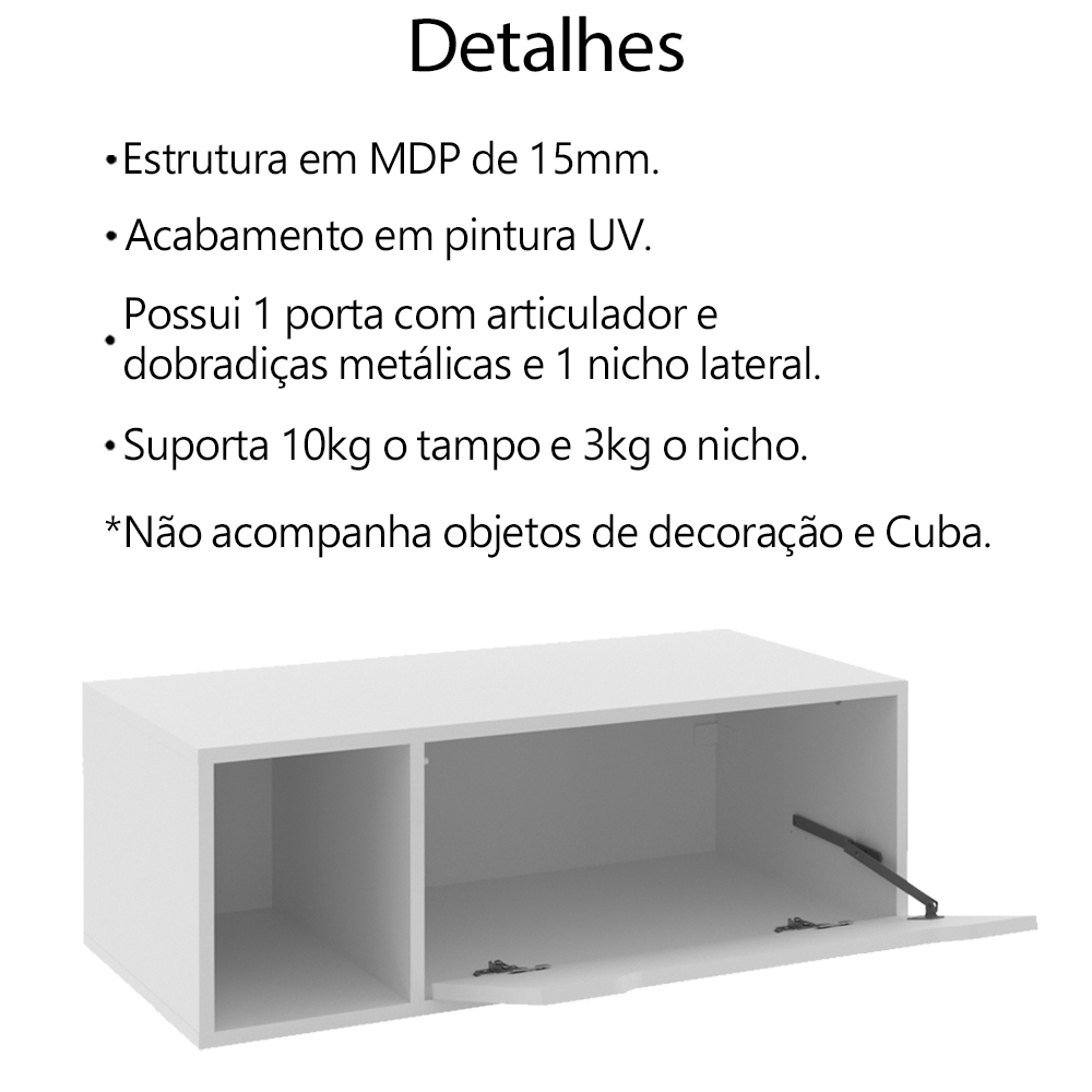 Balcao Gabinete Para Banheiro 1 Porta BN3644 Branco Tecno Mobili