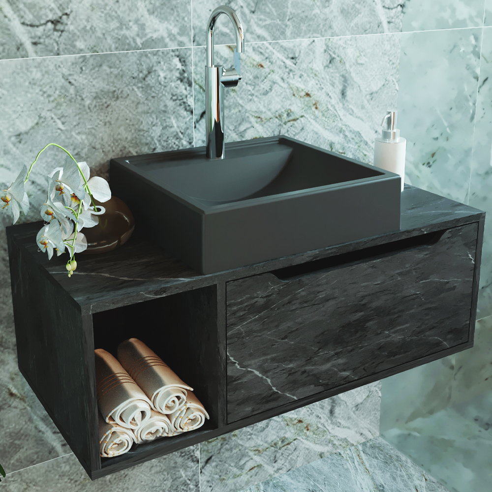 Balcao Gabinete Para Banheiro 1 Porta BN3644 Marmore Lunar Tecno Mobili