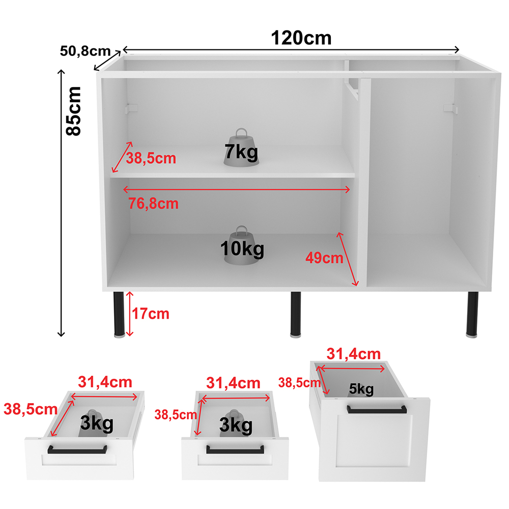 Balcao Para Pia Sem Tampo 120 cm MDF 2P 3G CZ3300 Branco Tecno Mobili