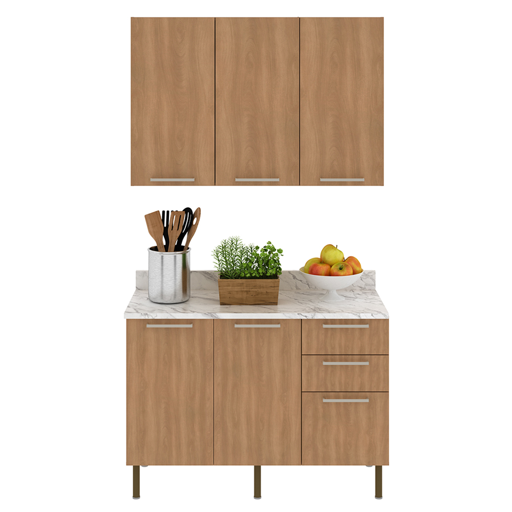 Balcao Tampo Armario Aereo 120 cm CZ31 Freijo Marmore Branco Tecno Mobili 