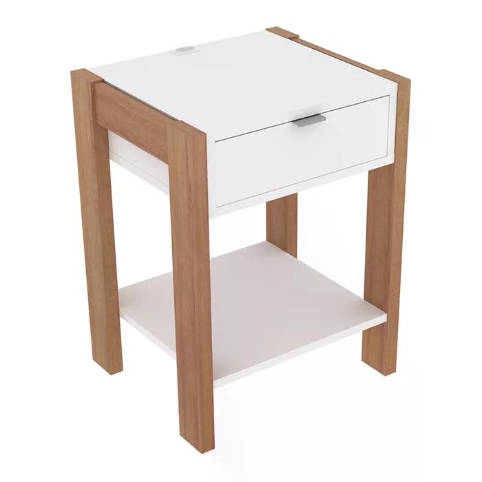 Cama Casal CM8005 E 02 Mesas De Cabeceira AZ1016 QT3 Amendoa Branco Tecno Mobili