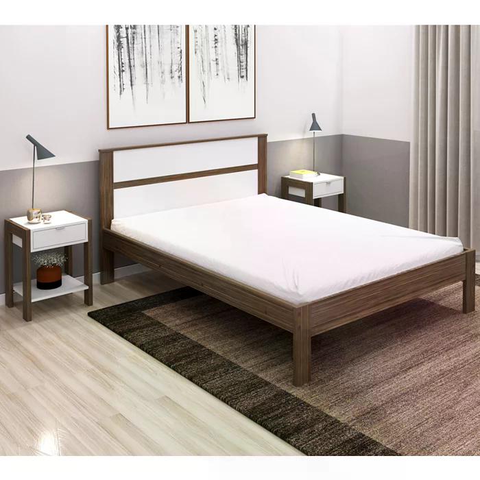 Cama Casal CM8005 E 02 Mesas De Cabeceira AZ1016 QT3 Nogal Branco Tecno Mobili