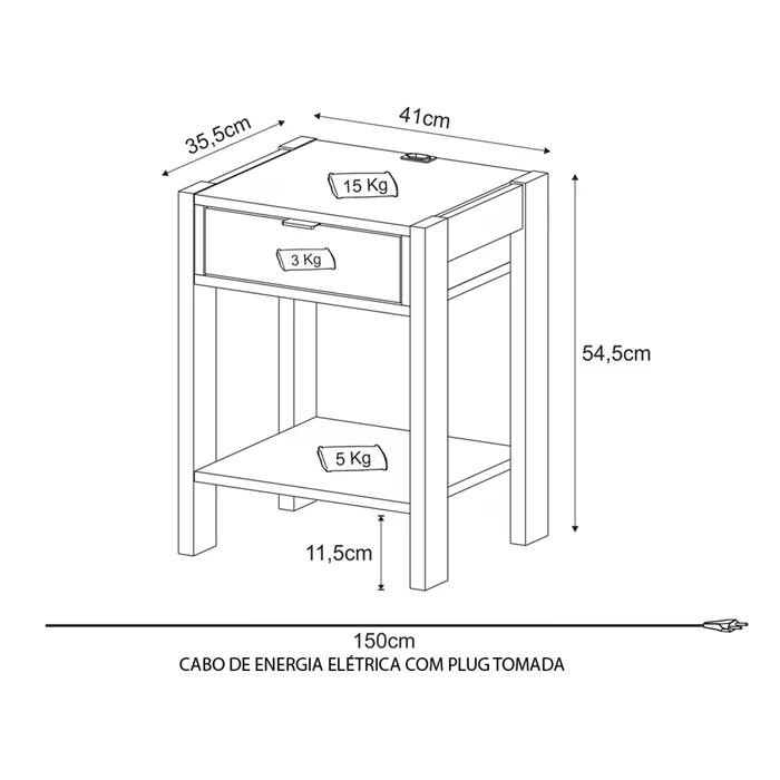 Cama Casal CM8009 E 02 Mesas De Cabeceira AZ1016 QT10 Amendoa Branco Tecno Mobili