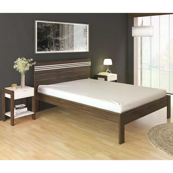 Cama Casal CM8009 E 02 Mesas De Cabeceira AZ1016 QT10 Nogal Branco Tecno Mobili