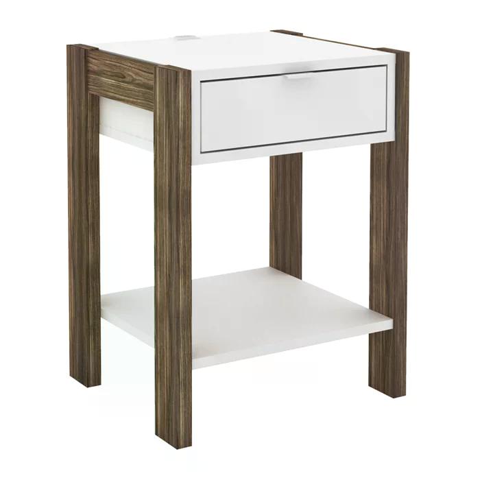 Cama Casal CM8009 E 02 Mesas De Cabeceira AZ1016 QT10 Nogal Branco Tecno Mobili