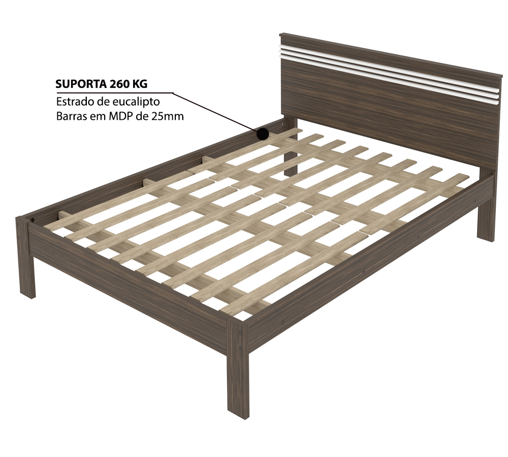 Cama Casal CM8009 Nogal Branco Tecno Mobili