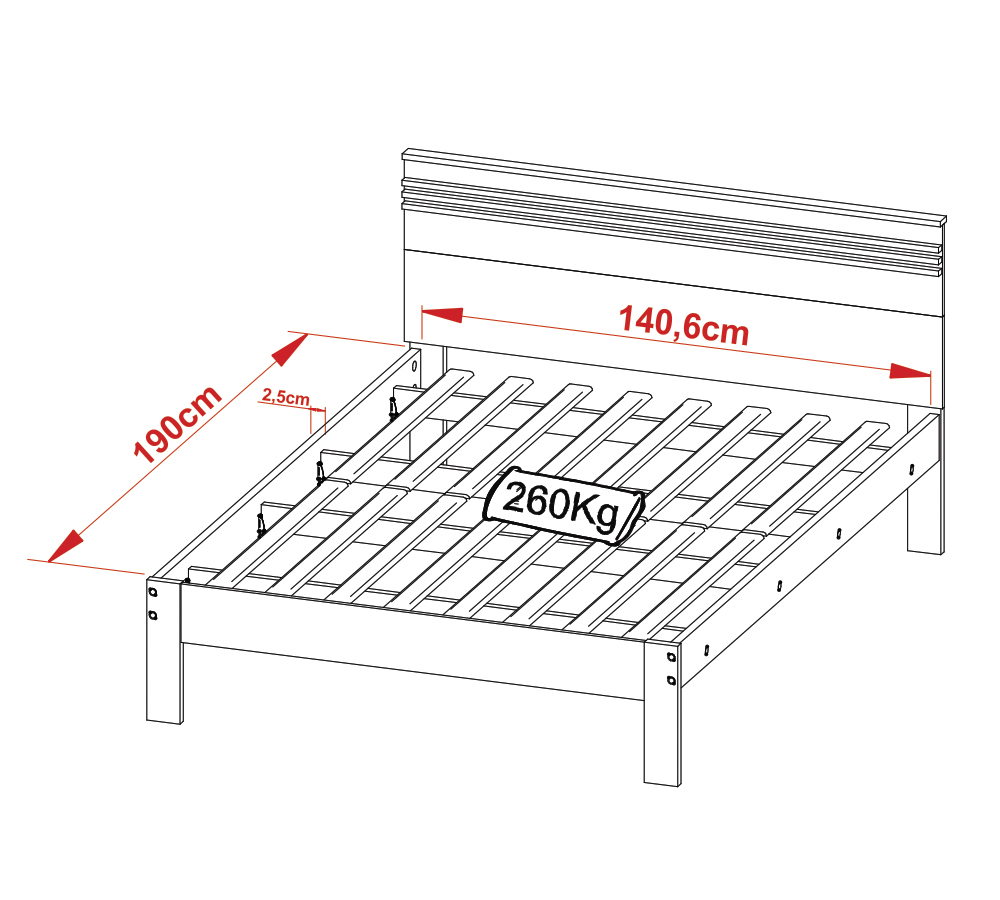 Cama Casal CM8009 Nogal Branco Tecno Mobili