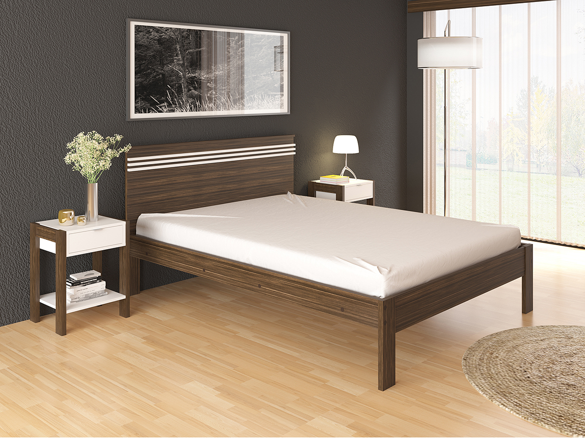 Cama Casal CM8009 Nogal Branco Tecno Mobili