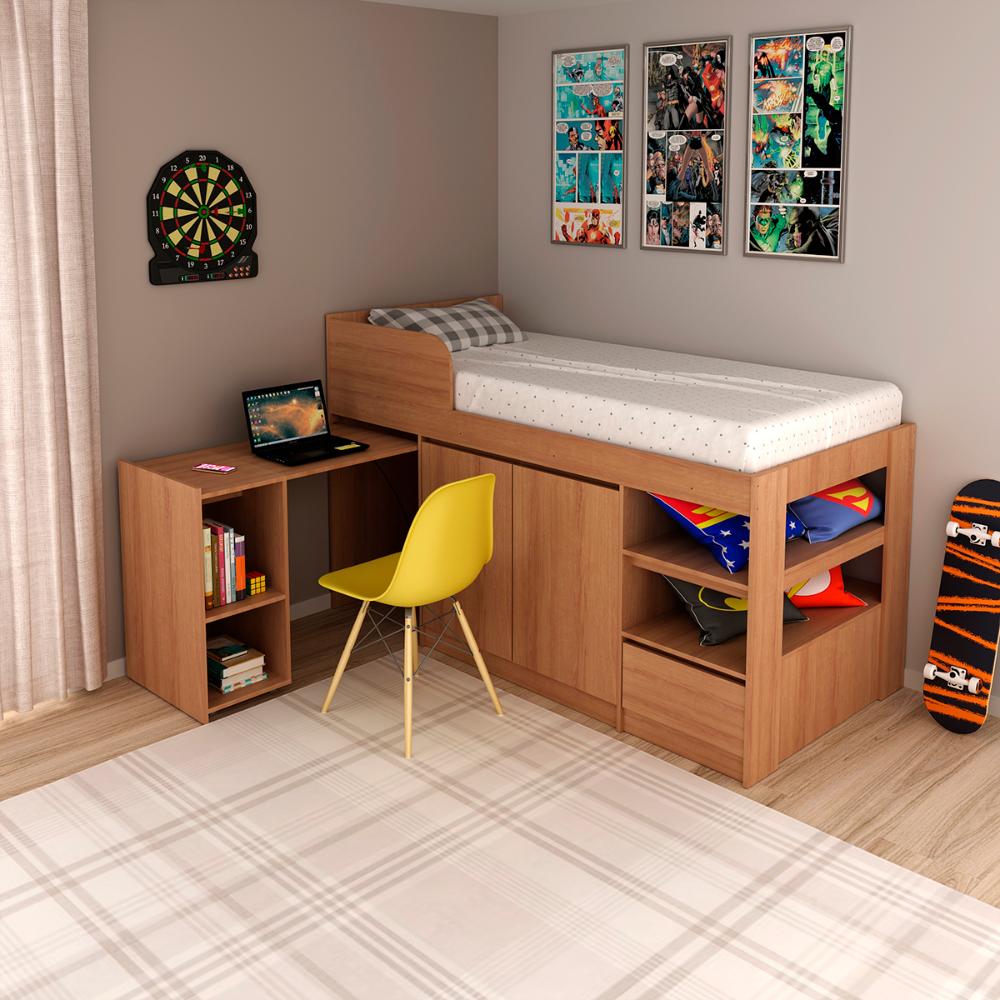 Cama Infantil Multifuncional Com Escrivaninha CM8021 Amendoa Tecno Mobili