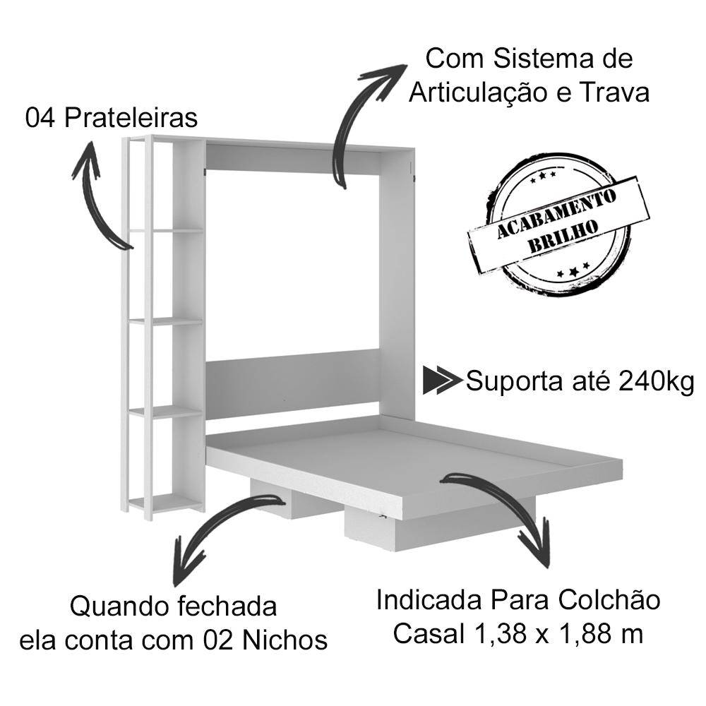 Cama Retratil De Parede Casal CM8014 Branco Tecno Mobili