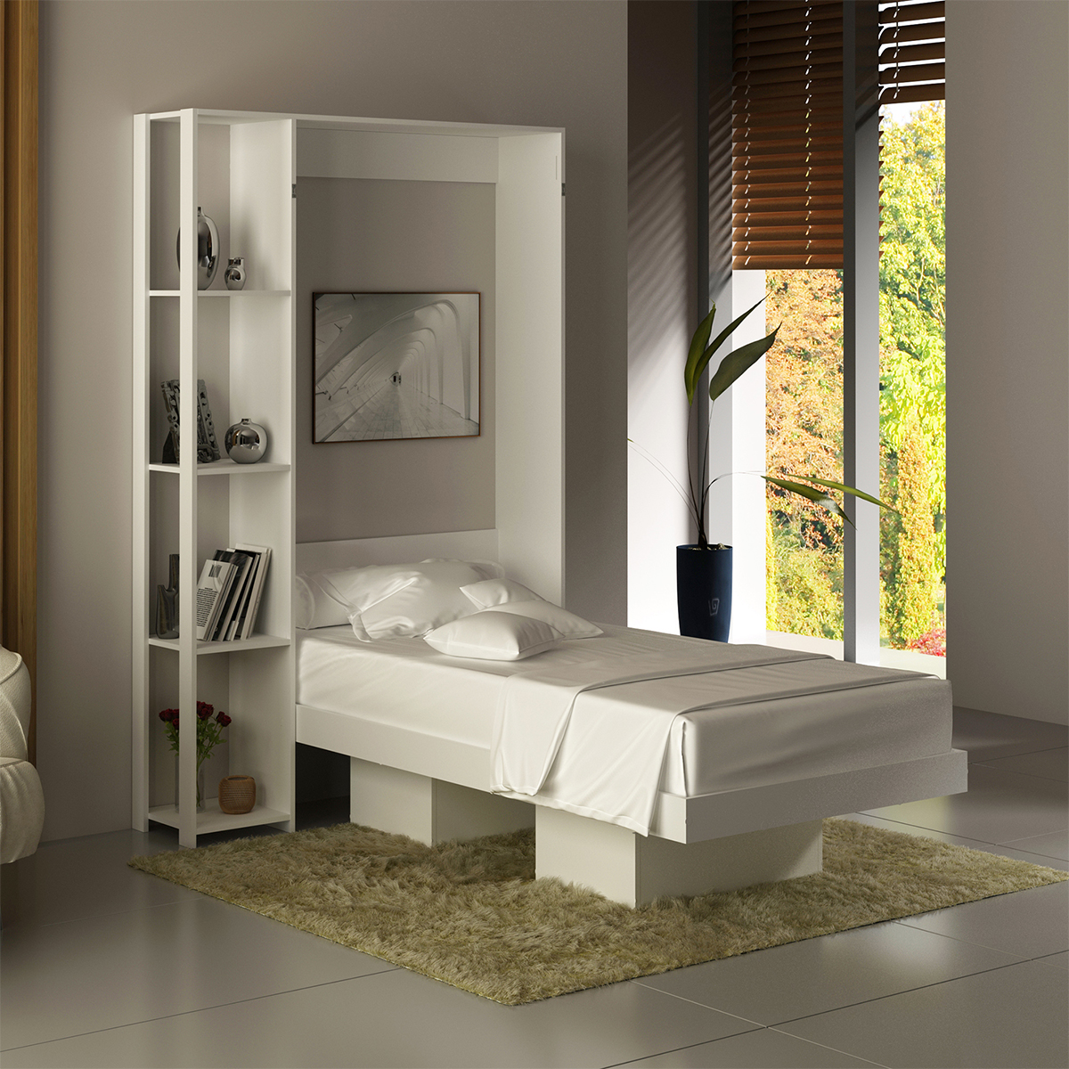Cama Retratil De Parede Solteiro CM8013 Branco Tecno Mobili