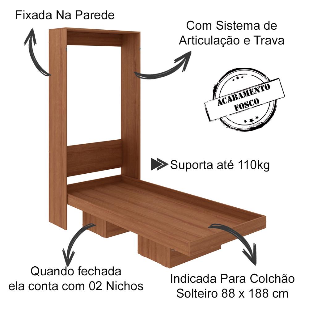 Cama Retratil De Parede Solteiro CM8015 Amendoa Tecno Mobili