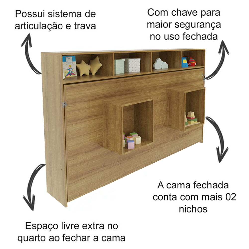 Cama Retratil Horizontal Solteiro CM8020 Amendoa Tecno Mobili
