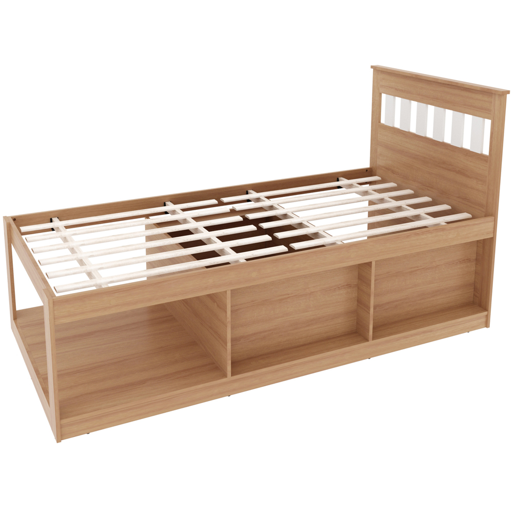 Cama Solteiro 2 Nichos 1 Bau CM8037 Amendoa Branco Tecno Mobili
