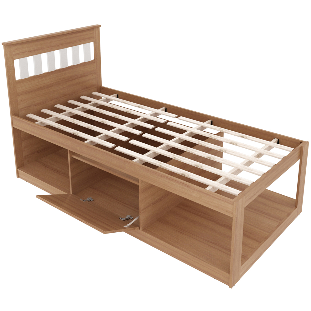 Cama Solteiro 2 Nichos 1 Bau CM8037 Amendoa Branco Tecno Mobili