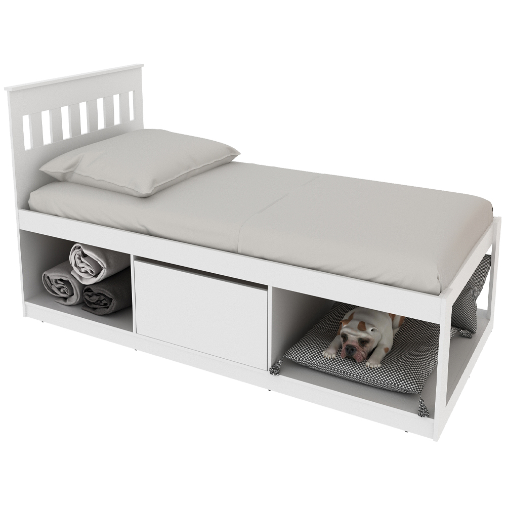Cama Solteiro 2 Nichos 1 Bau CM8037 Branco Tecno Mobili